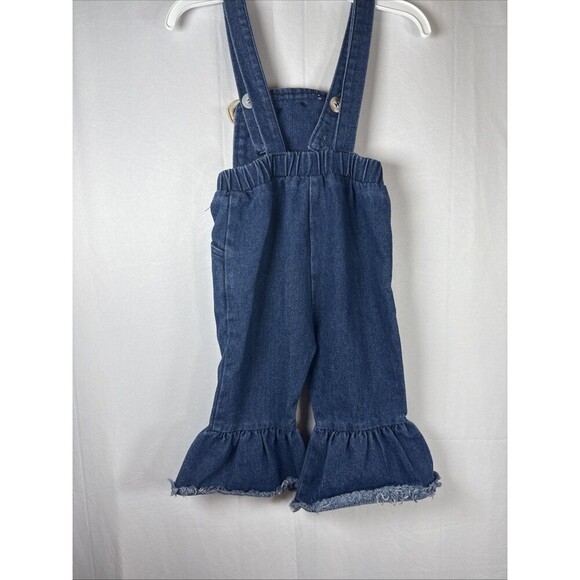 Unbranded Overalls Bear Design Distressed Flare Leg Size 9-12 M Preowned - Picture 6 of 11